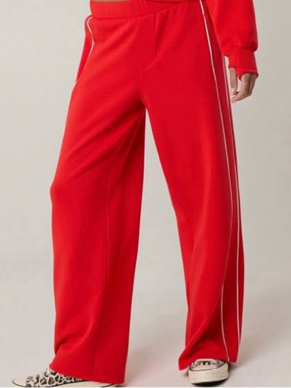 aerie Bright Red Wide-Leg Track Pants with White Side Stripe